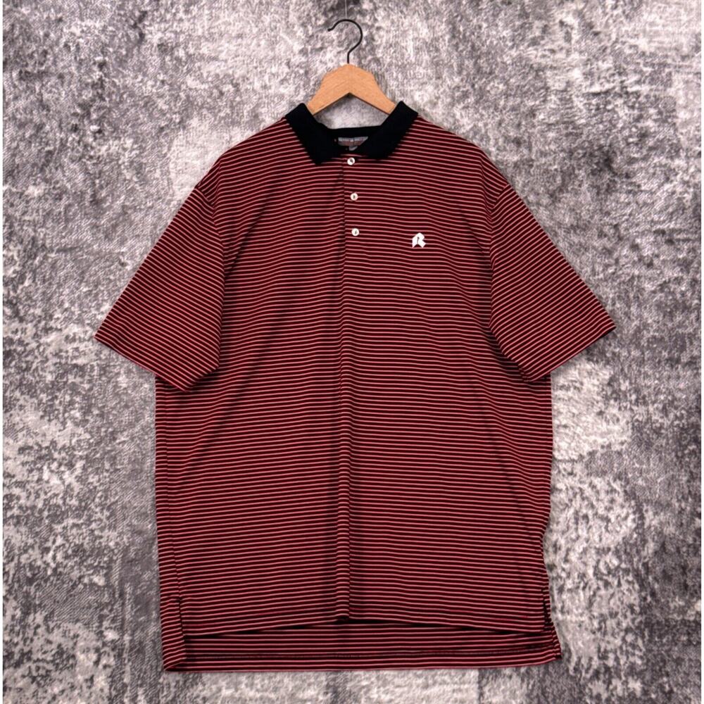 Peter Millar Polo Shirt XL Mens Summer Comfort Neon Red Stripe Country Club Golf
